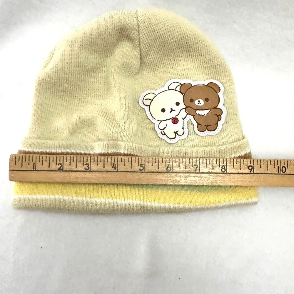 Rilakkuma San-X Cream Striped Beanie Hat Kids OSFM Korilakkuma Bear Patch 2024